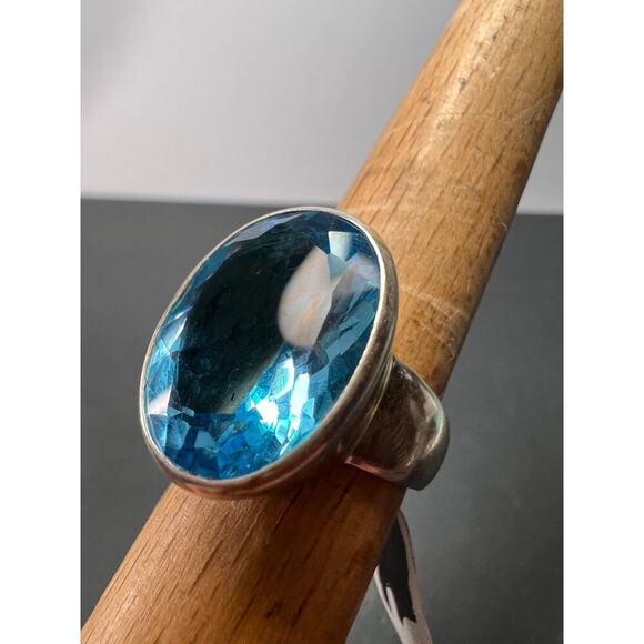NEW Blue topaz sterling silver ring size 8 / 12.47 grams - Picture 2 of 11